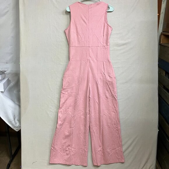 Cherfly Women's Small Peach Pink V-Neck Sleeveless Wide Leg Elegant Jumpsuits - Picture 13 of 16